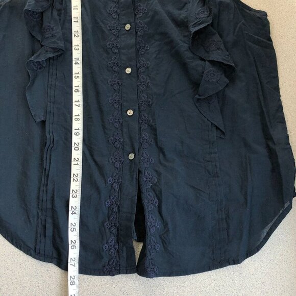J Crew Floral Embroidered Flutter Sleeve Blouse Women 14T Navy Button Front - Picture 9 of 9